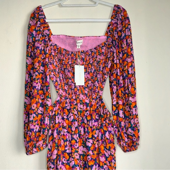 NWT $220 L*SPACE Heidi Maxi Dress Sz XL Floral Puff Sleeve Cut Out Slit Feminine - Picture 5 of 15